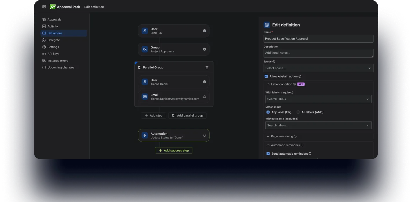 Approval Path – approval process overview inside Jira and Confluence