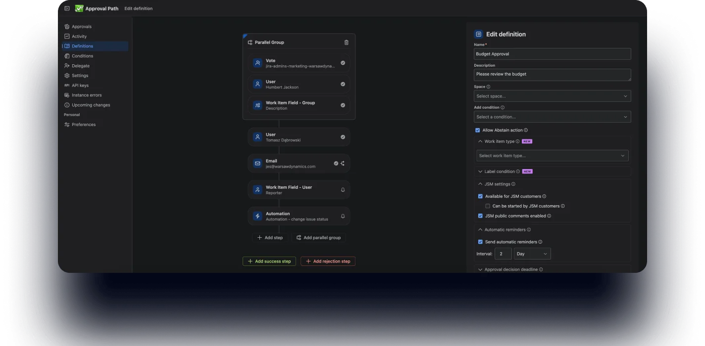 Approval Path for Jira – automated approval workflow on a Jira work item